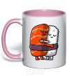 Mug with a colored handle Sushi hugs light-pink фото