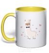 Mug with a colored handle The llama is in love yellow фото