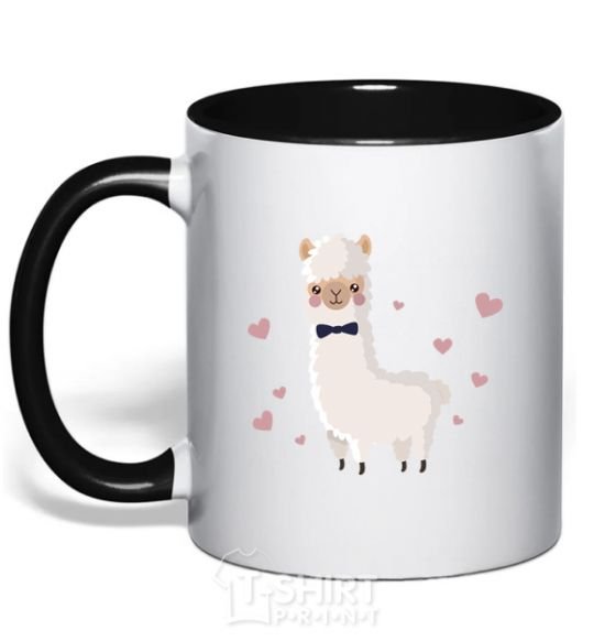 Mug with a colored handle The llama is in love black фото