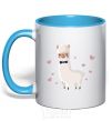 Mug with a colored handle The llama is in love sky-blue фото