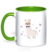 Mug with a colored handle The llama is in love kelly-green фото