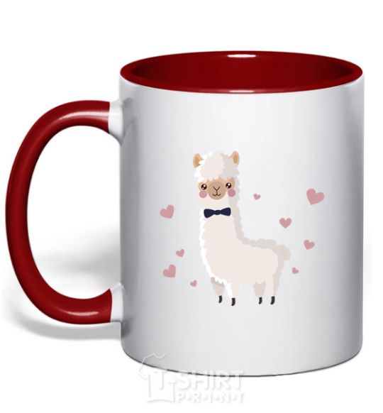 Mug with a colored handle The llama is in love red фото