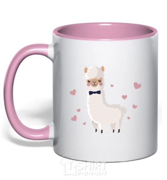 Mug with a colored handle The llama is in love light-pink фото