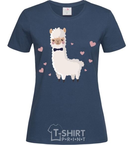 Women's T-shirt The llama is in love navy-blue фото