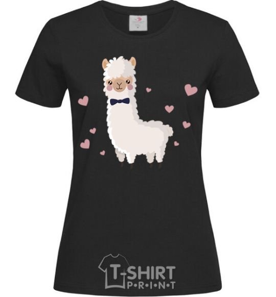 Women's T-shirt The llama is in love black фото