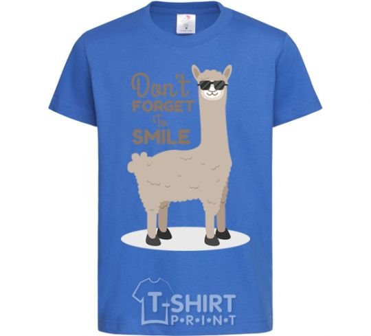 Kids T-shirt Don't forget to smile llama royal-blue фото