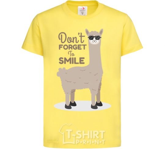 Kids T-shirt Don't forget to smile llama cornsilk фото