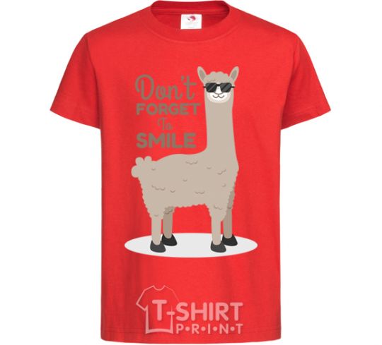 Kids T-shirt Don't forget to smile llama red фото