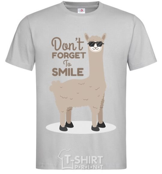 Men's T-Shirt Don't forget to smile llama grey фото