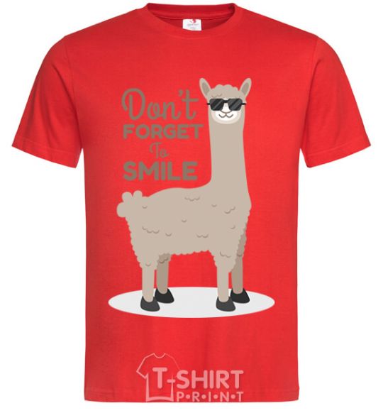 Men's T-Shirt Don't forget to smile llama red фото