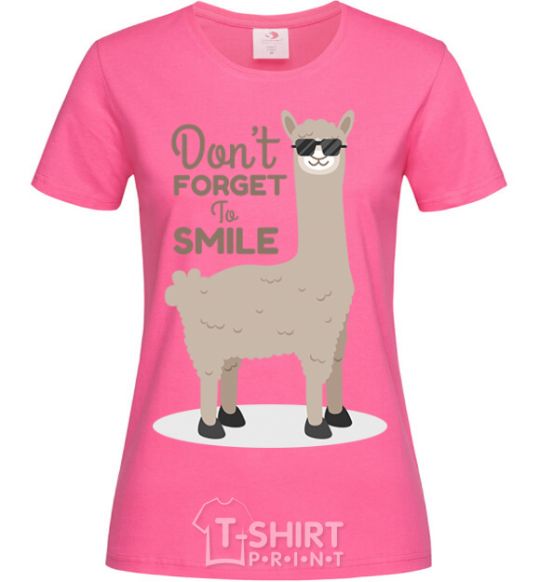 Женская футболка Don't forget to smile llama Ярко-розовый фото