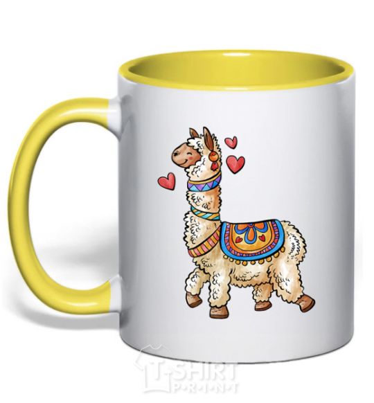 Mug with a colored handle Bright lama yellow фото