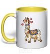 Mug with a colored handle Bright lama yellow фото