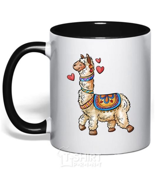 Mug with a colored handle Bright lama black фото