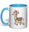 Mug with a colored handle Bright lama sky-blue фото