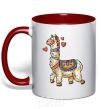 Mug with a colored handle Bright lama red фото