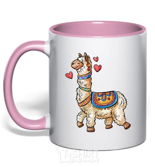 Mug with a colored handle Bright lama light-pink фото