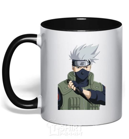 Mug with a colored handle Kakashi black фото