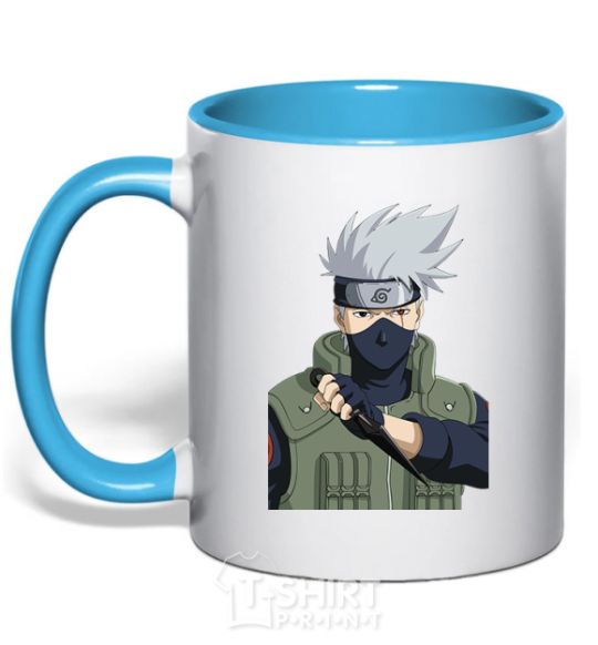 Mug with a colored handle Kakashi sky-blue фото