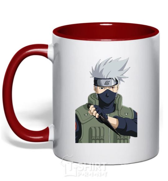 Mug with a colored handle Kakashi red фото