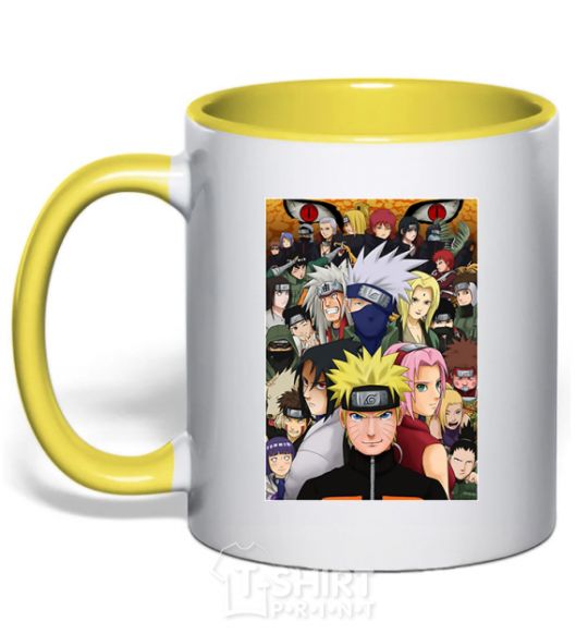 Mug with a colored handle Anime Naruto characters yellow фото