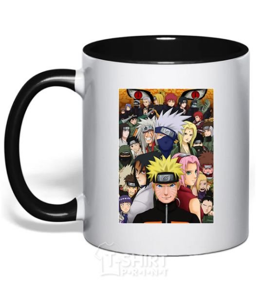 Mug with a colored handle Anime Naruto characters black фото