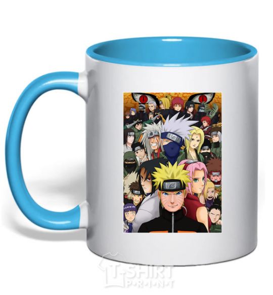 Mug with a colored handle Anime Naruto characters sky-blue фото