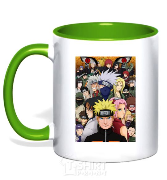 Mug with a colored handle Anime Naruto characters kelly-green фото