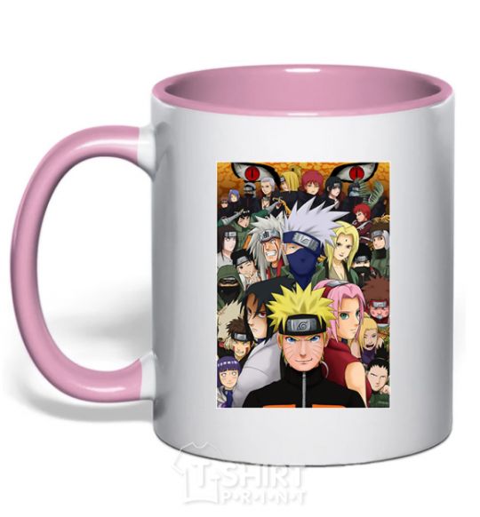 Mug with a colored handle Anime Naruto characters light-pink фото