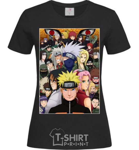 Women's T-shirt Anime Naruto characters black фото