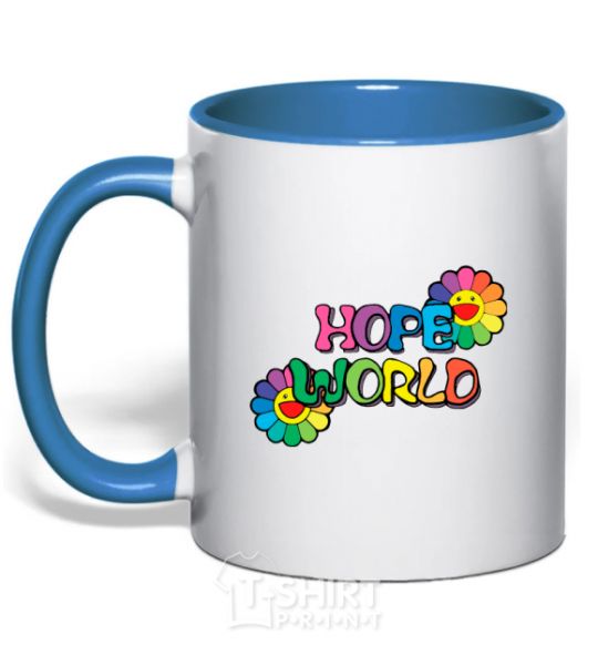 Mug with a colored handle Hope world royal-blue фото