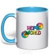 Mug with a colored handle Hope world sky-blue фото