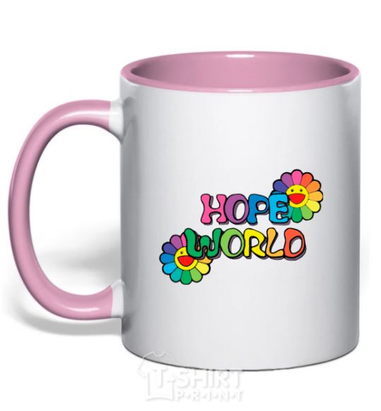 Mug with a colored handle Hope world light-pink фото