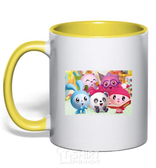 Mug with a colored handle Babysharks yellow фото