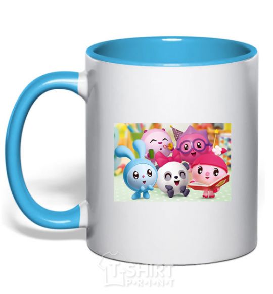 Mug with a colored handle Babysharks sky-blue фото