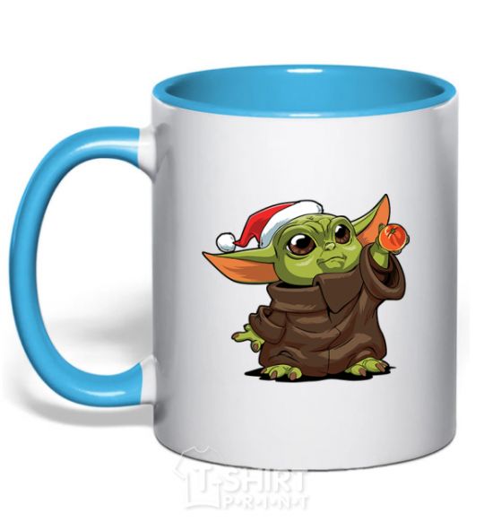 Mug with a colored handle Yoda baby and tangerine sky-blue фото