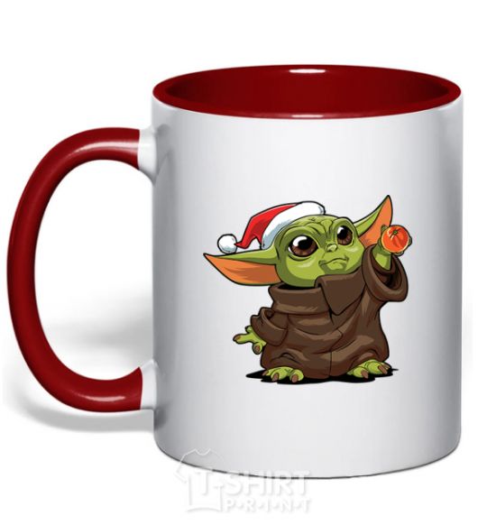 Mug with a colored handle Yoda baby and tangerine red фото