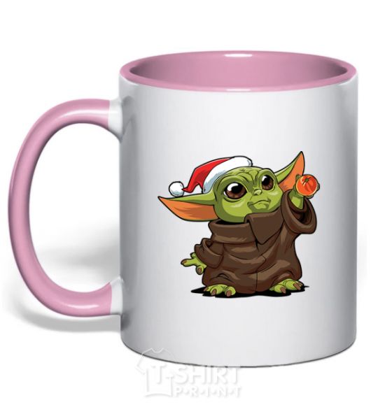 Mug with a colored handle Yoda baby and tangerine light-pink фото