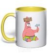 Mug with a colored handle Patrick and the nails yellow фото