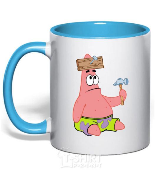 Mug with a colored handle Patrick and the nails sky-blue фото