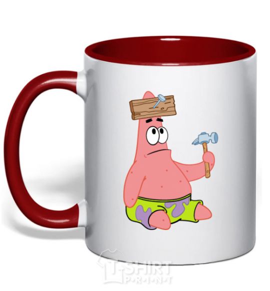 Mug with a colored handle Patrick and the nails red фото