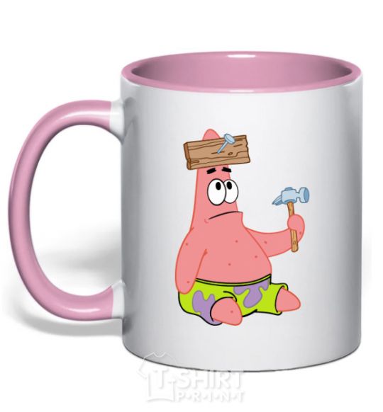 Mug with a colored handle Patrick and the nails light-pink фото