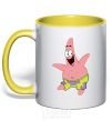 Mug with a colored handle Patrick dances yellow фото