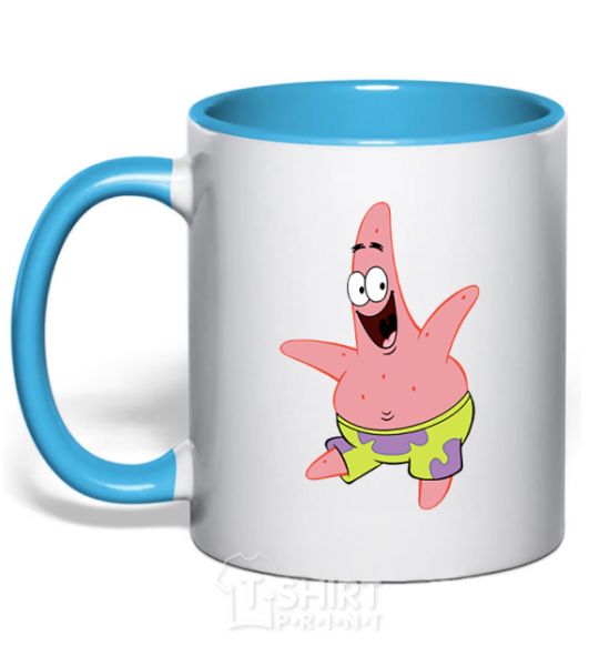 Mug with a colored handle Patrick dances sky-blue фото