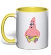 Mug with a colored handle Patrick salivating yellow фото