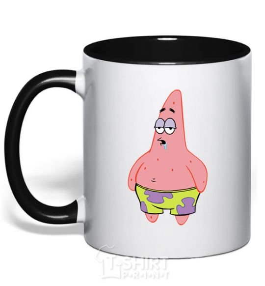 Mug with a colored handle Patrick salivating black фото