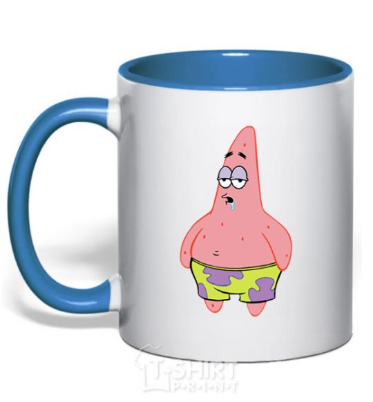 Mug with a colored handle Patrick salivating royal-blue фото