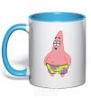 Mug with a colored handle Patrick salivating sky-blue фото