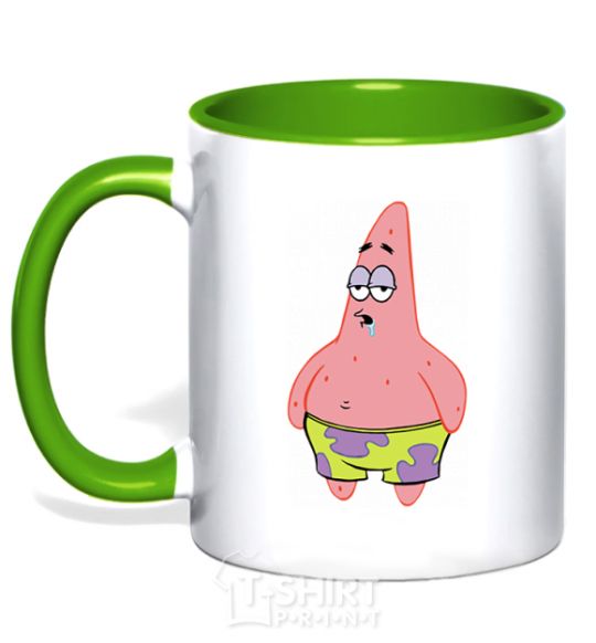 Mug with a colored handle Patrick salivating kelly-green фото