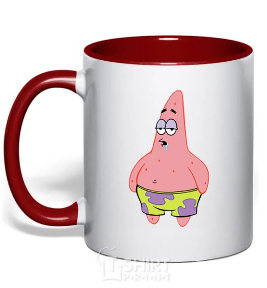 Mug with a colored handle Patrick salivating red фото